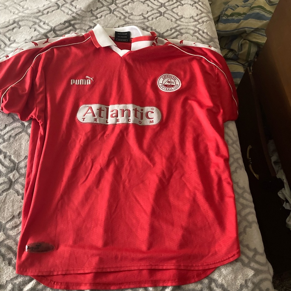 Puma Aberdeen Vintage Red Soccer Jersey with Atlantic Telecom Logo